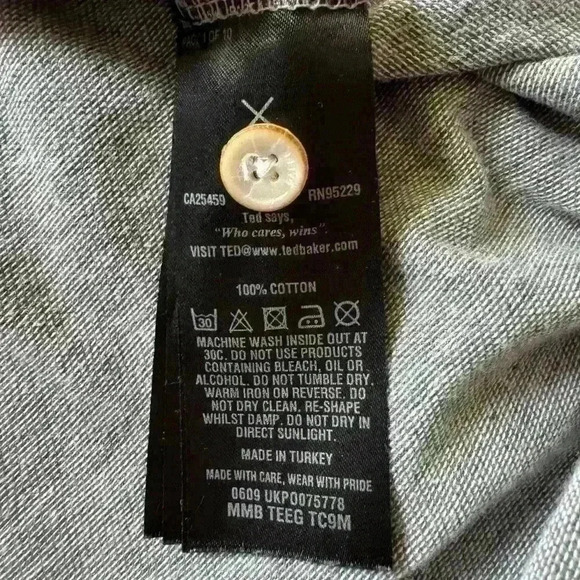 Ted Baker 100% Cotton Button Down Short Sleeve Polo Front Pocket Size 6 Gray - Picture 3 of 4